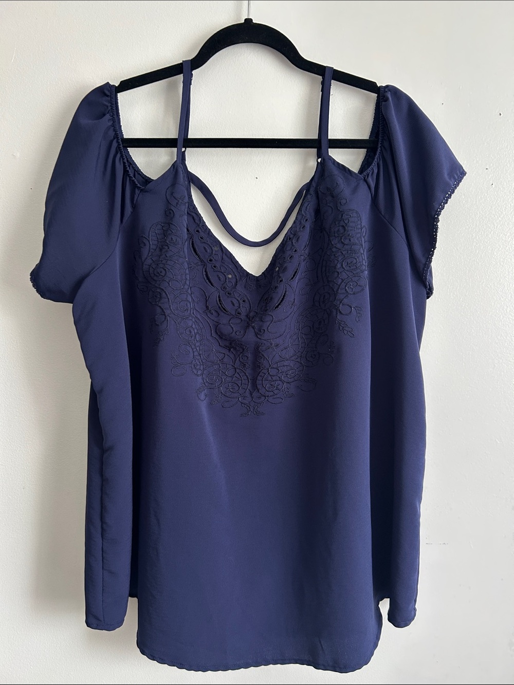 torrid Navy Blue Embroidered Cold-Shoulder Blouse
